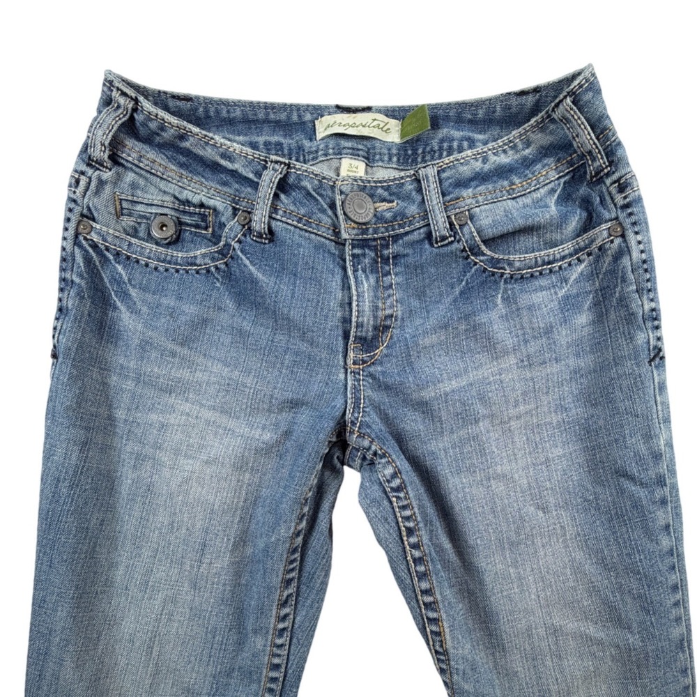 Aeropostale Womens 3/4 Short Bootcut Jeans Medium Wash‎ Low Rise Y2K Denim